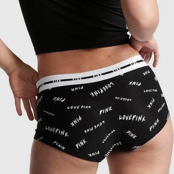 Pink cotton logo Boyshort panties 5 piece size large - Picture 3 of 8